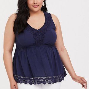 NAVY CHALLIS CROCHET BABYDOLL TANK - Size 1
